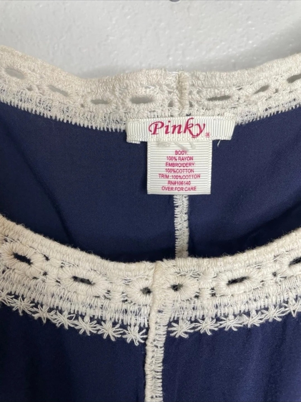 Pinky Fairy Core Navy Blouse With Ivory Crochet Trim - Picture 2 of 5